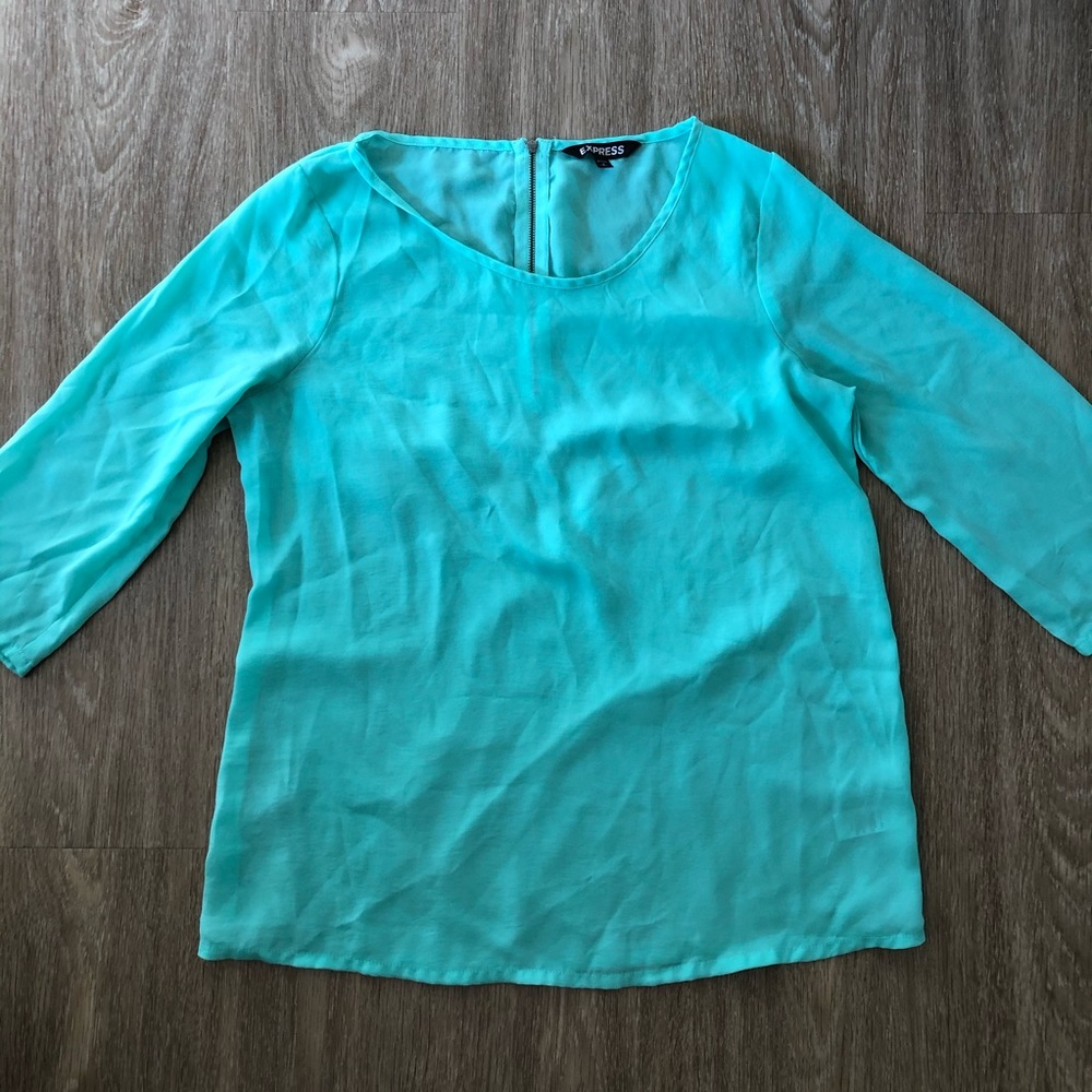 Express Teal Blouse With Zipper Detail
